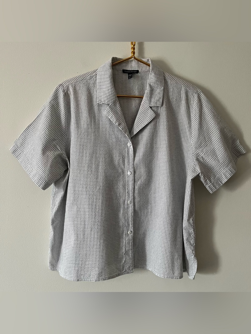 Eileen Fisher White Black Windowpane Organic Cotton Camp Shirt Basic Capsule 1X